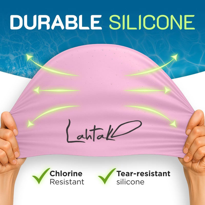 Lahtak Long Hair Swim Cap - Swimming Caps for Women Men - Extra Large Swim Caps - Premium Waterproof Silicone Swim Cap - Dreadlocks - Suits Recreational Swimmers (Rose Quartz L) - Image 5